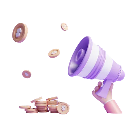 3 D Social Media Marketing With Megaphone Icon Or Social Media Marketing Speaker With Dollar Coin 3D Icon