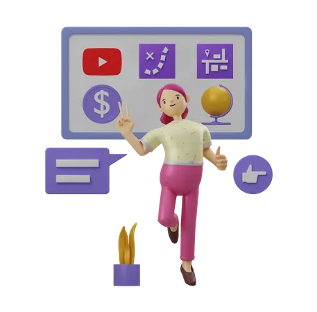 Marketing employee working on social marketing 3D Illustration