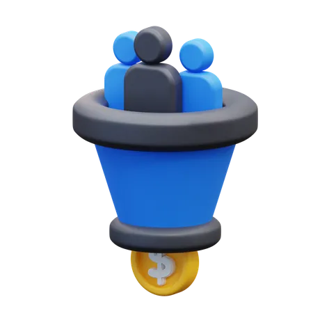 3 D Illustration Sales Funnel With Coin And A Group Of People 3D Icon