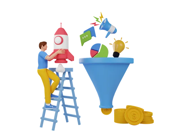 Marketing funnel  3D Illustration