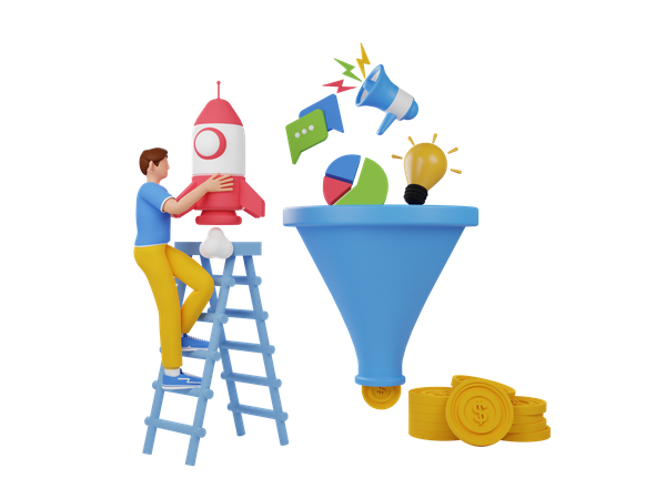 Marketing funnel 3D Illustration