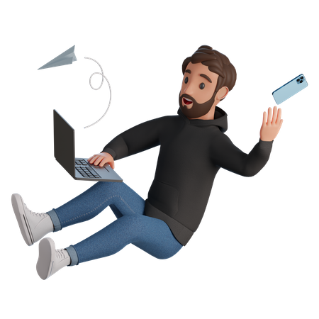 Marketing manager working on laptop  3D Illustration