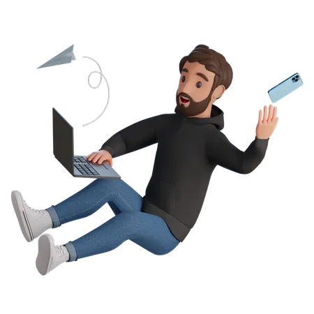 Marketing manager working on laptop 3D Illustration