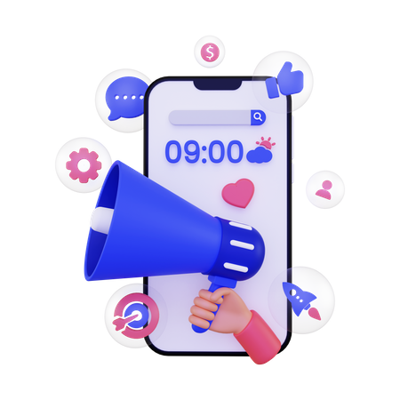 Marketing mobile en ligne avec mégaphone 3D Icon