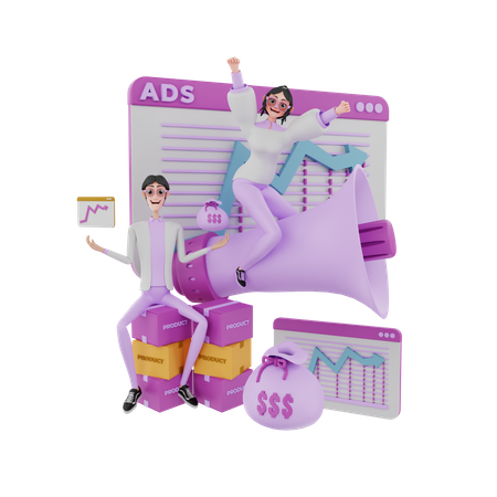 Marketing people doing digital marketing  3D Illustration