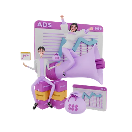 Marketing people doing digital marketing  3D Illustration