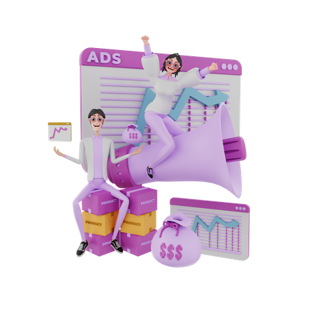 Marketing people doing digital marketing 3D Illustration