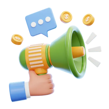 3 D Illustration Of A Hand Holding A Megaphone With Speech Bubbles Representing The Power Of Amplifying Marketing Promotion Through Impactful Messages 3D Icon