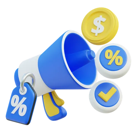 3 D Render Of Marketing Promotion Concept With Megaphone And Discount Icons 3D Icon