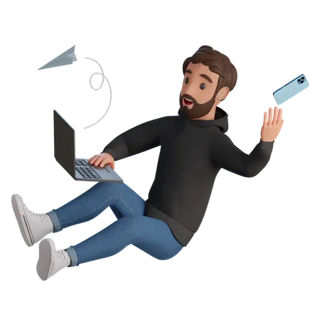 Marketingmanager arbeitet am Laptop  3D Illustration