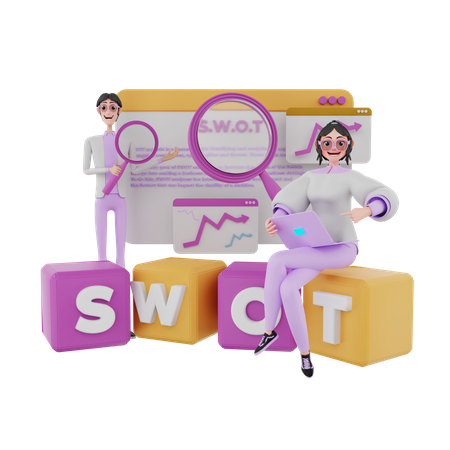 Marketingteam führt SWOT-Analyse durch  3D Illustration