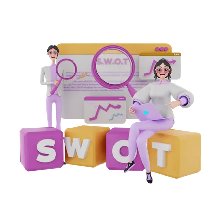 Marketingteam führt SWOT-Analyse durch  3D Illustration