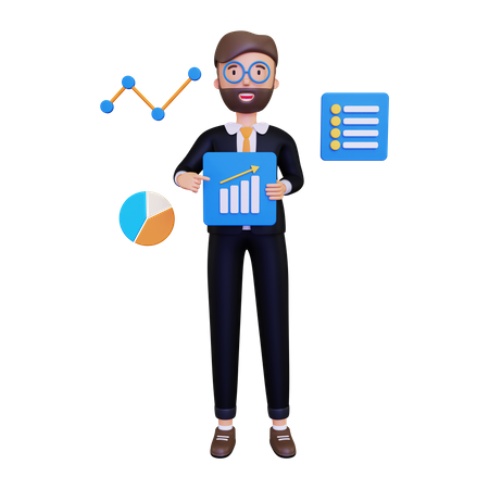 Marktanalysator präsentiert Analyse  3D Illustration