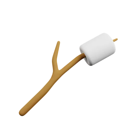 Marshmallow with wood 3D Illustration