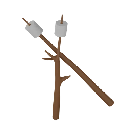 Marshmallow with wood 3D Illustration