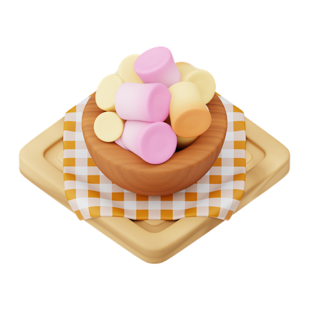 Marshmallows On Plate  3D Icon