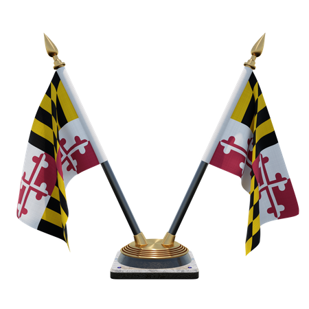 Maryland Double Desk Flag Stand  3D Flag