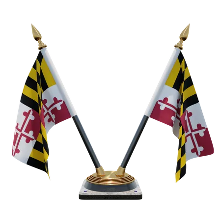 Maryland Double Desk Flag Stand  3D Flag