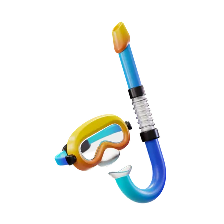 Máscara de buceo con visor de cristal y snorkel  3D Illustration