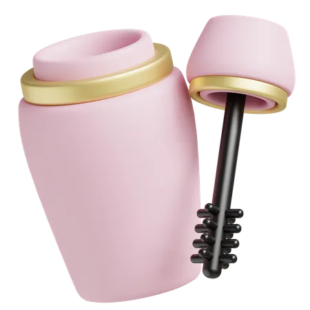 3 D Elegant Pink And Gold Mascara Tube With Brush 3D Icon