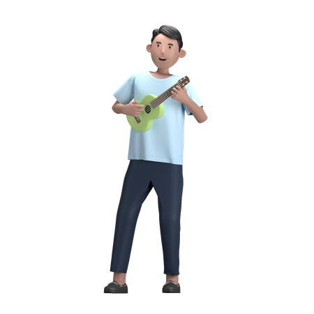 Hombre con ukelele  3D Illustration