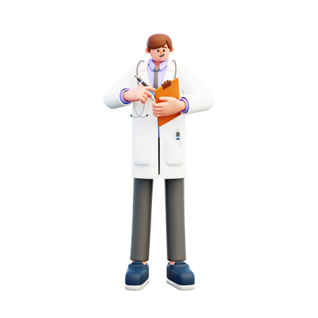 Médico masculino escrevendo relatório médico  3D Illustration