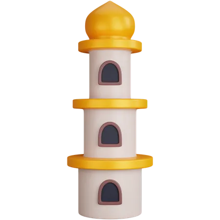 3 D Rendering Golden Mosque Tower Isolated 3D Icon