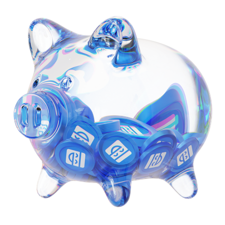Mask Clear Glass Piggy Bank With Decreasing Piles Of Crypto Coins  3D Icon