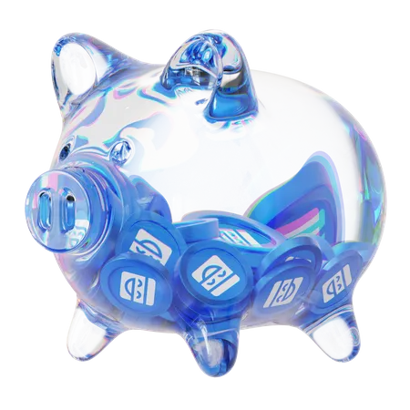 Mask Clear Glass Piggy Bank With Decreasing Piles Of Crypto Coins  3D Icon
