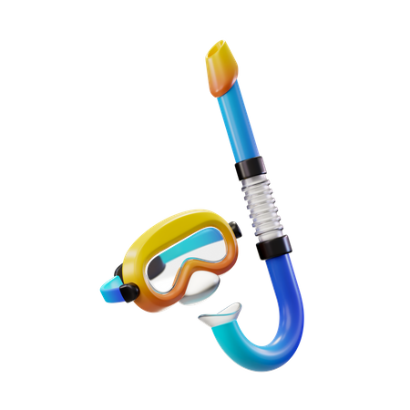 Masque de plongée sous-marine avec visière en verre et tuba  3D Illustration
