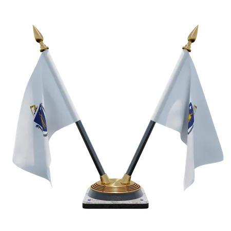 Massachusetts Double Desk Flag Stand  3D Flag