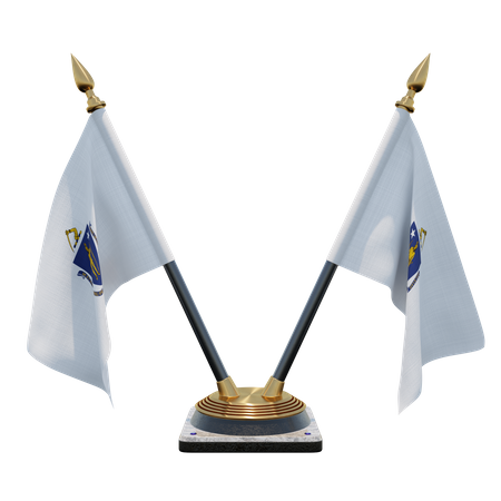 Massachusetts Double Desk Flag Stand  3D Flag
