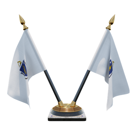 Massachusetts Double (V) Desk Flag Stand  3D Icon