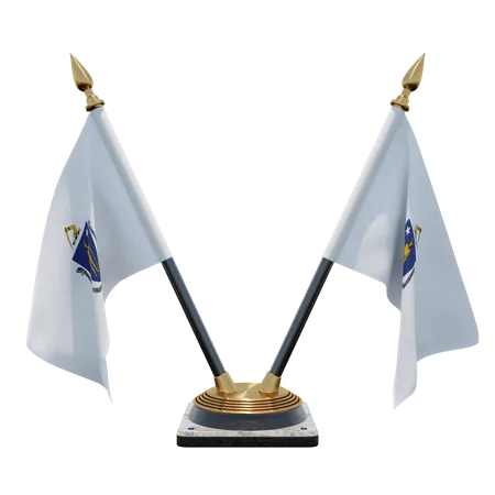 Massachusetts Double (V) Desk Flag Stand  3D Icon