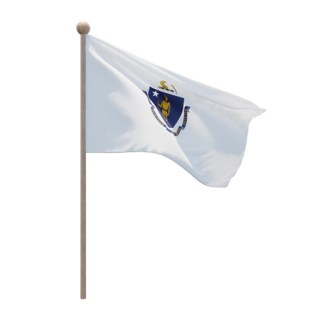Massachusetts Flag Pole  3D Illustration