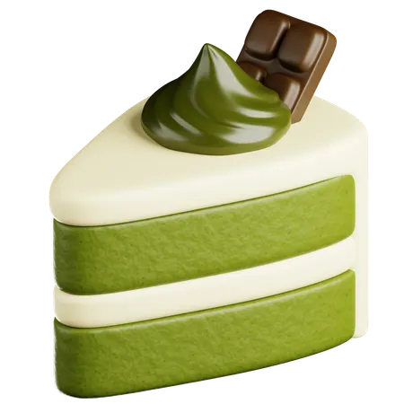 Matcha Cake Slice With Chocolate Topping 121  3D Icon