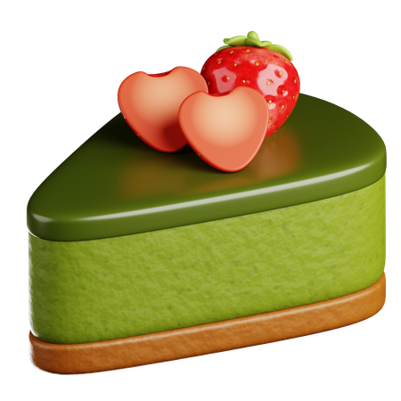 Matcha Cake Slice With Strawberries  3D Icon