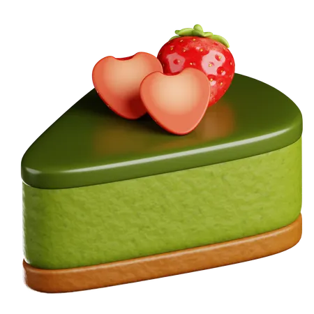 Matcha Cake Slice With Strawberries  3D Icon