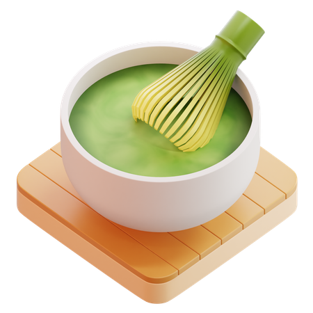 Matcha Tea Bowl With Bamboo Whisk  3D Icon