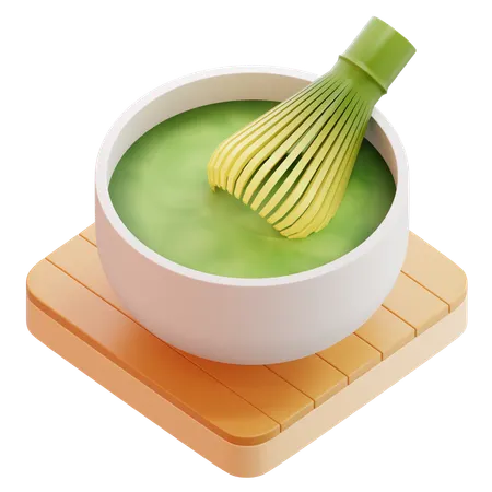 Matcha Tea Bowl With Bamboo Whisk  3D Icon