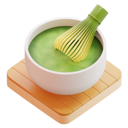 Matcha Tea Bowl With Bamboo Whisk  3D Icon