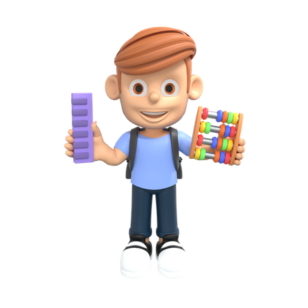 Math Student holding abacus  3D Illustration