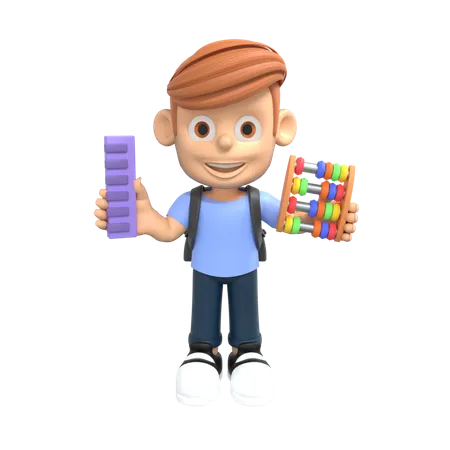 Math Student holding abacus  3D Illustration