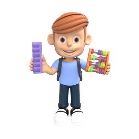 Math Student holding abacus 3D Illustration