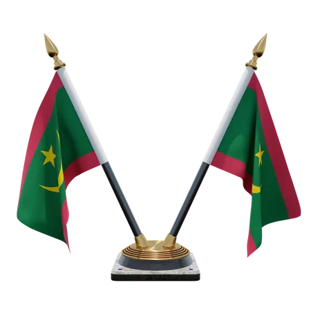 Mauritania Double Desk Flag Stand  3D Flag