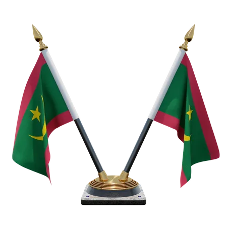 Mauritania Double Desk Flag Stand 3D Illustration