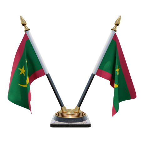 Mauritania Double (V) Desk Flag Stand  3D Icon