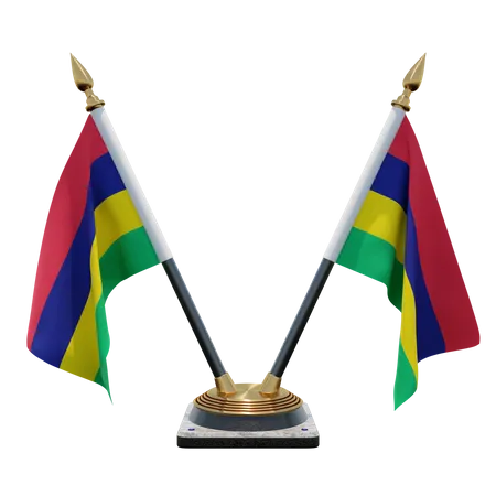 Mauritius Double Desk Flag Stand  3D Illustration
