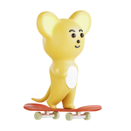 Maus viel Spaß beim Skaten  3D Illustration