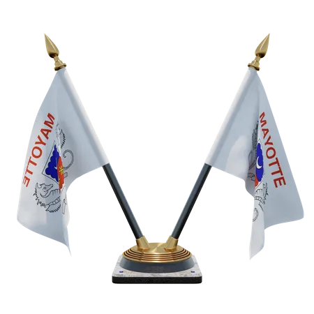 Mayotte Double Desk Flag Stand  3D Flag